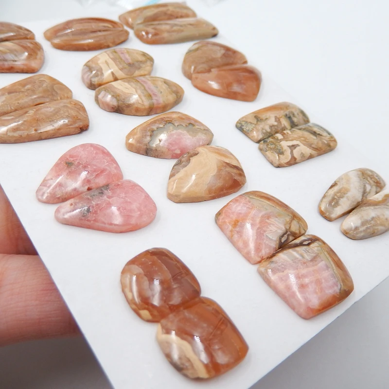 Gemstone Natural 24 PCS Argentina Rhodochrosite Cabochons,25x10x4mm 11x10x3mm 33.1g