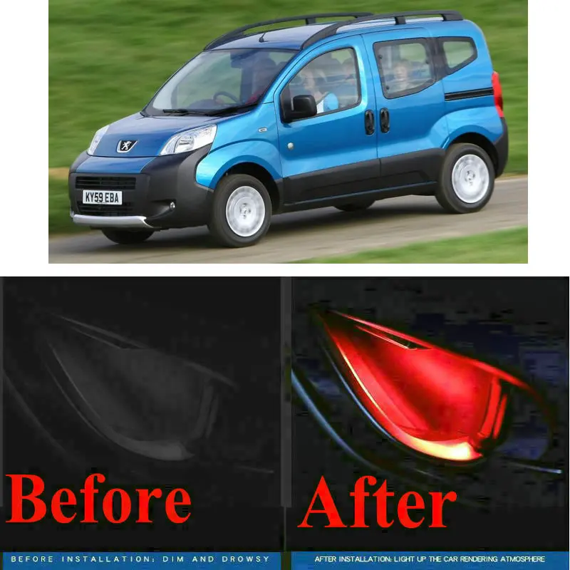 

4pc CF style stickers on cars interior inside door handle atmosphere lamp for peugeot BIPPER 405 306 309 4007 4008 405 408 5008