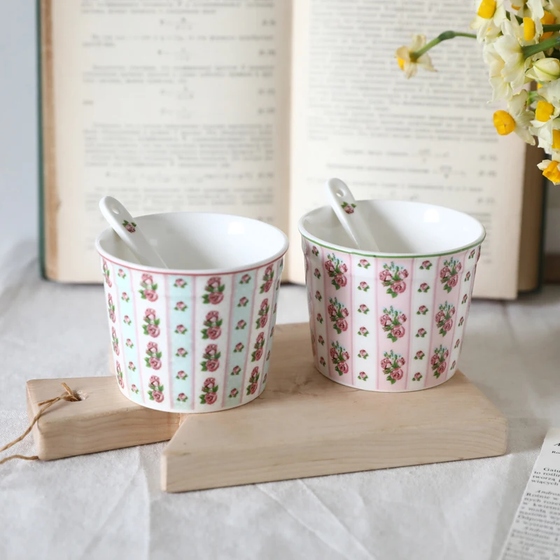 Ceramic Idyllic Powdery Blue Floral Pudding Bowl/Icecream Bowl