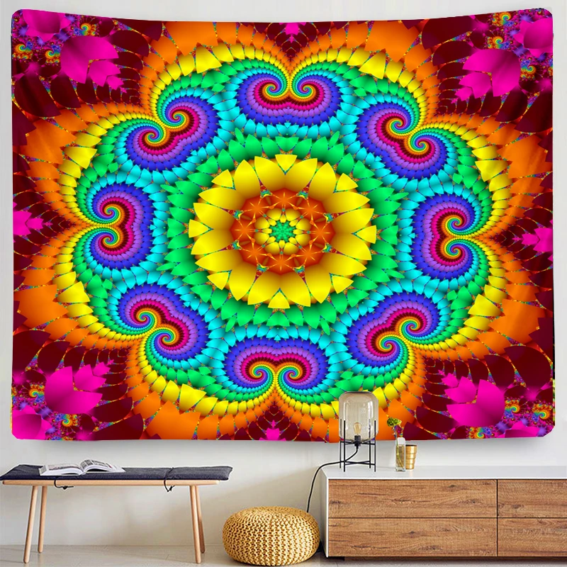 

Indian Psychedelic Colorful Mandala Tapestry Bohemian Witchcraft Hippie Night Background Wall Hanging Dormitory Bedspread Yoga