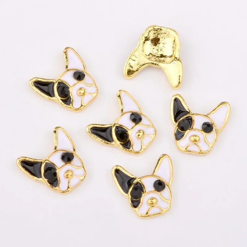 10pcs 3D nail ornaments dog head leopard head charm drop effect design, gold DIY nail accessories QB052-053