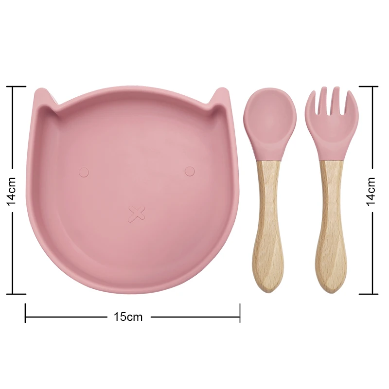 2020 Am azon Hot selling 100% Food Grade Cat Shape Bowl Safety Suction Silione Spoon  Baby Feeding Set Toddler Christmas Gift