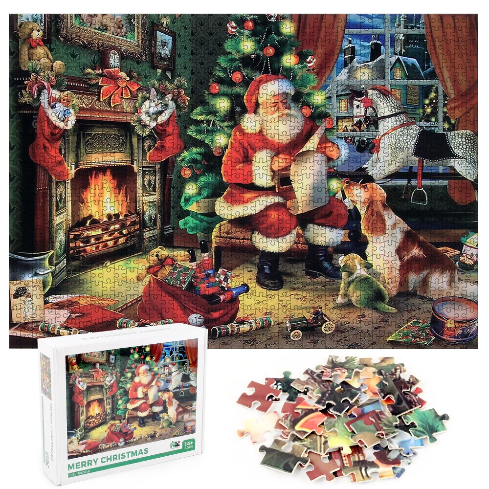 1000 Pieces Merry Christmas Thick Sturdy Paper Jigsaw Puzzles Educational Intellectual Large Puzzle Game Toys Gift for Adults