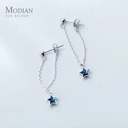 Modian Hot Sale Fashion Swing Blue Crystal Stars Drop Earrings 925 Sterling Silver Sparkling Dangle Earrings For Women Jewelry