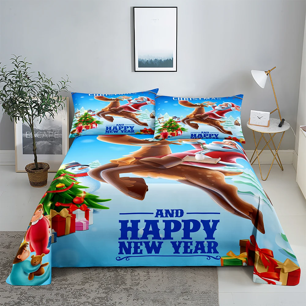 

Happy New Year 0.9/1.2/1.5/1.8/2.0m Digital Printing Polyester Bed Flat Sheet With Pillowcase Print Bedding Set