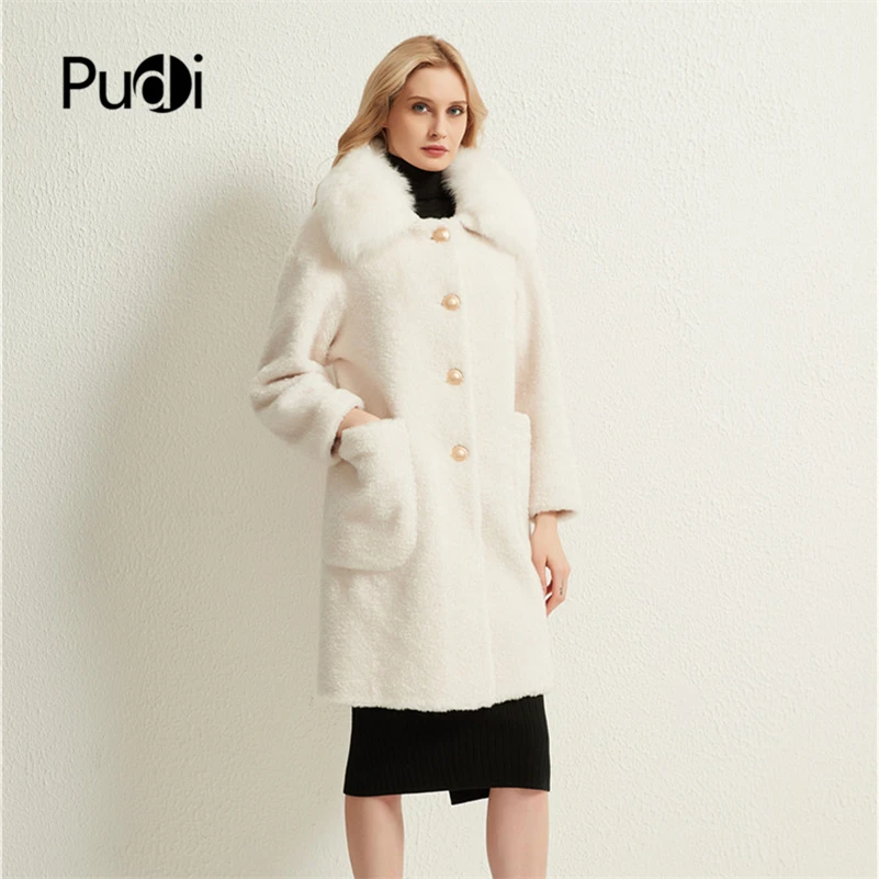 

Pudi Women Real Sheep Fur Coat Jacket Female Winter Warm Natural Fox Fur Collar Jackets Parka Trench H99178