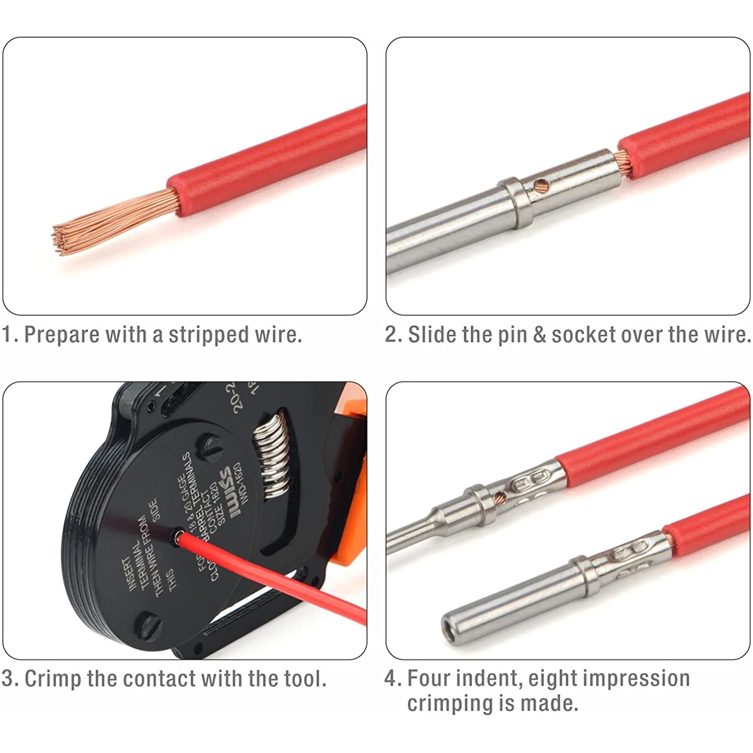 IWISS IWD-1620 Deutsch Size 16 Crimper,Solid Barrel Contact&Circular Connector Contacts Crimping Tool,8 Indents Wire Crimp Plier