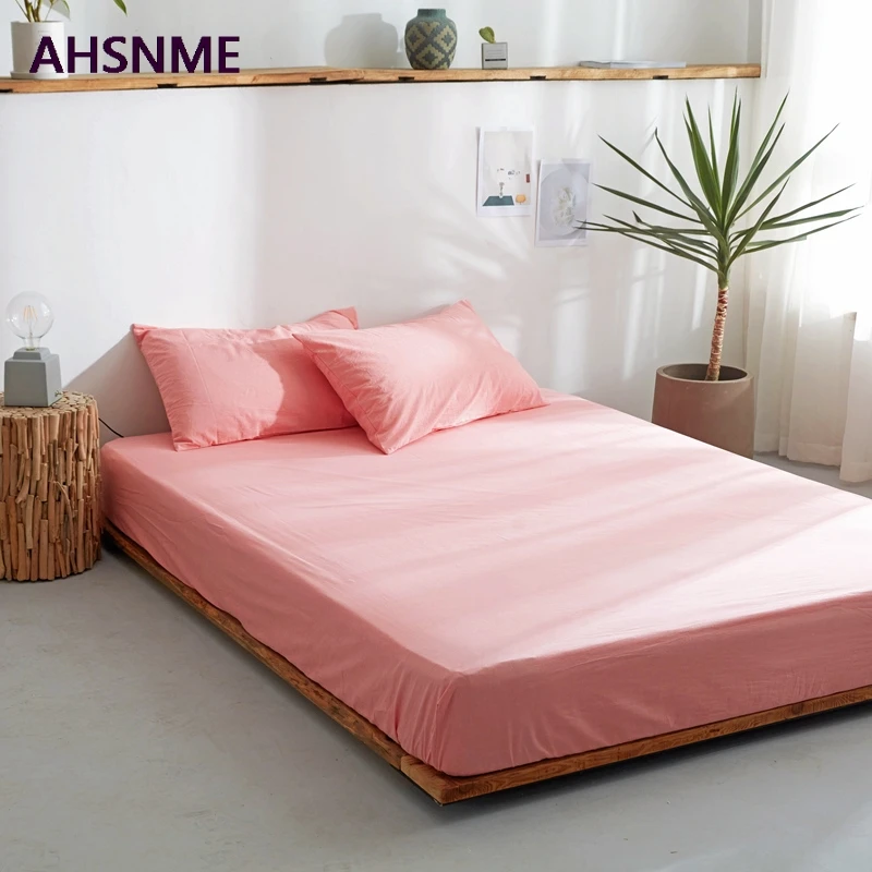 

AHSNME Tender pink 100% Cotton sheets Super Soft parure de lit Cool Summer Simple Water Fitted Sheet 150/200/180/200cm