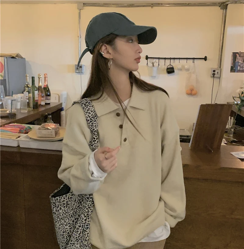 2021 korean style loose Turn Down Collar knitted sweaters womens Casual sweaters and pullovers Female (N0252)