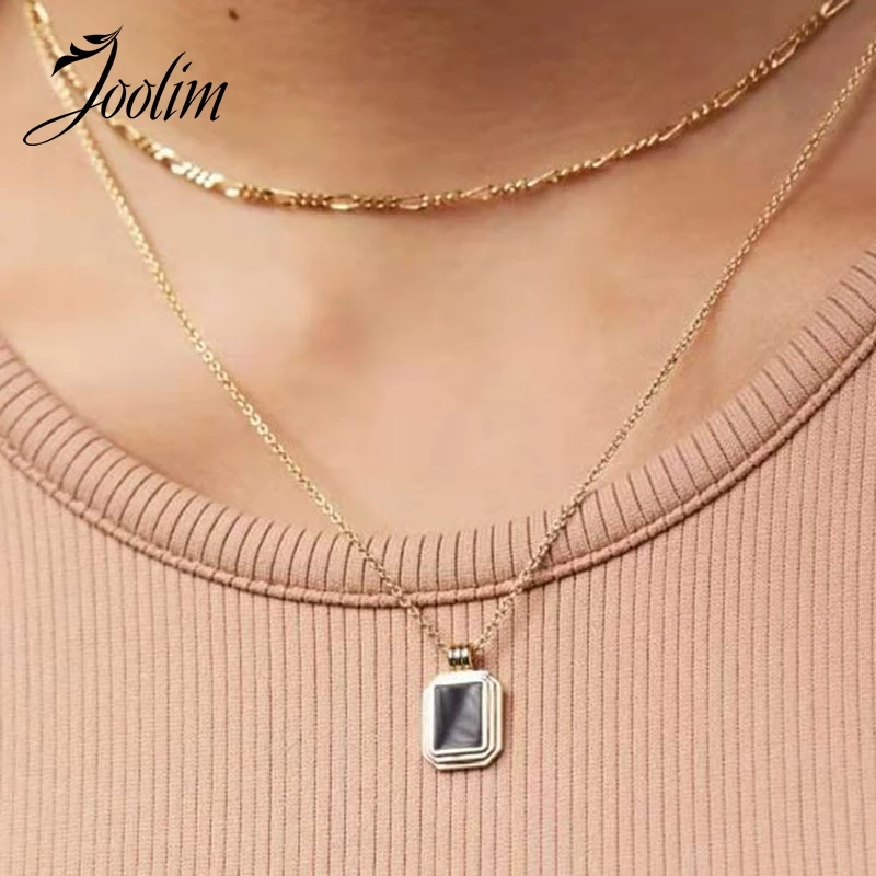 

JOOLIM Jewelry Wholesale High End Pvd No Fade Fashion Double-Layer Square Cowry Pendant Stainless Steel Necklace for Women