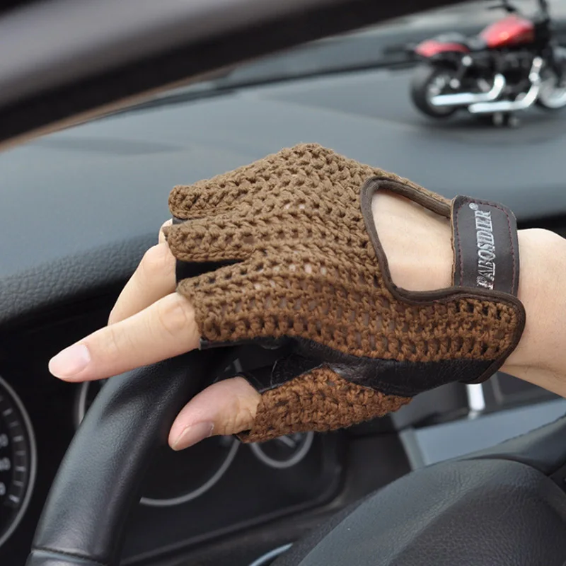 Malha de couro luvas sem dedos motocross fishnet carro condução luvas táticas acessórios da motocicleta trabalho ciclismo luvas masculinas