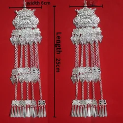 Miao Silver Jewelry Stage Performance Hmong Festivel Accessories Shawl Wrap EarringsTassels for Women Hmong Ear Chain