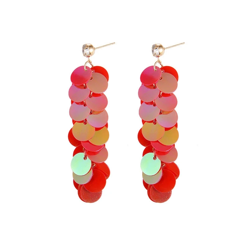 Stylish Multi-layer Disc Sequin Tassel Earrings with Long Fringe Earrings