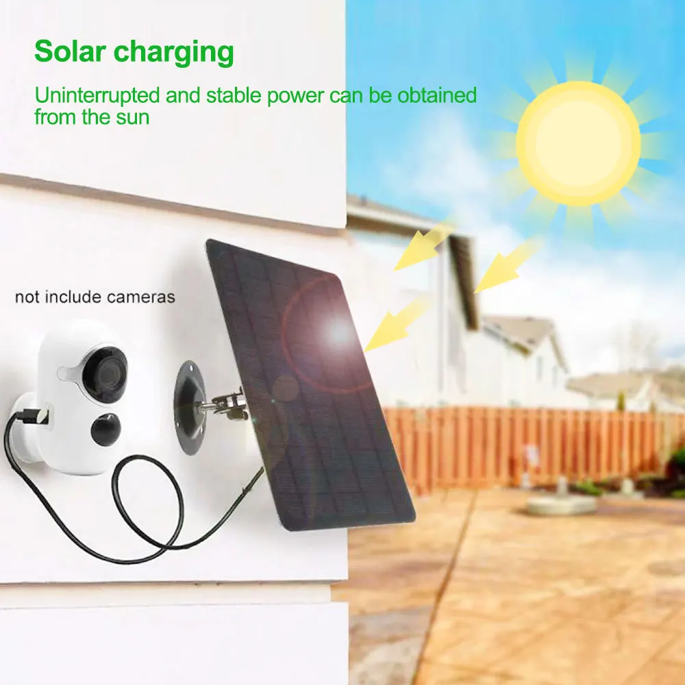 10W Solar Panel for Home Indoor/Outdoor with 3 Meters USB Charging Cable Security Camera IP67 10ft  360° Adjustable Solar Panel