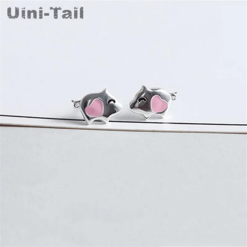 Uini-Tail new listing 925 Tibetan silver simple temperament cute pink pig earrings small fresh sweet heart-shaped jewelry ED497