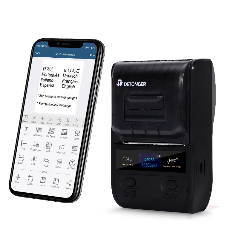 DETONGER DP23S 2 inch Thermal Printer Bluetooth Barcode Label Maker Plus 5 Rolls Blank White Label