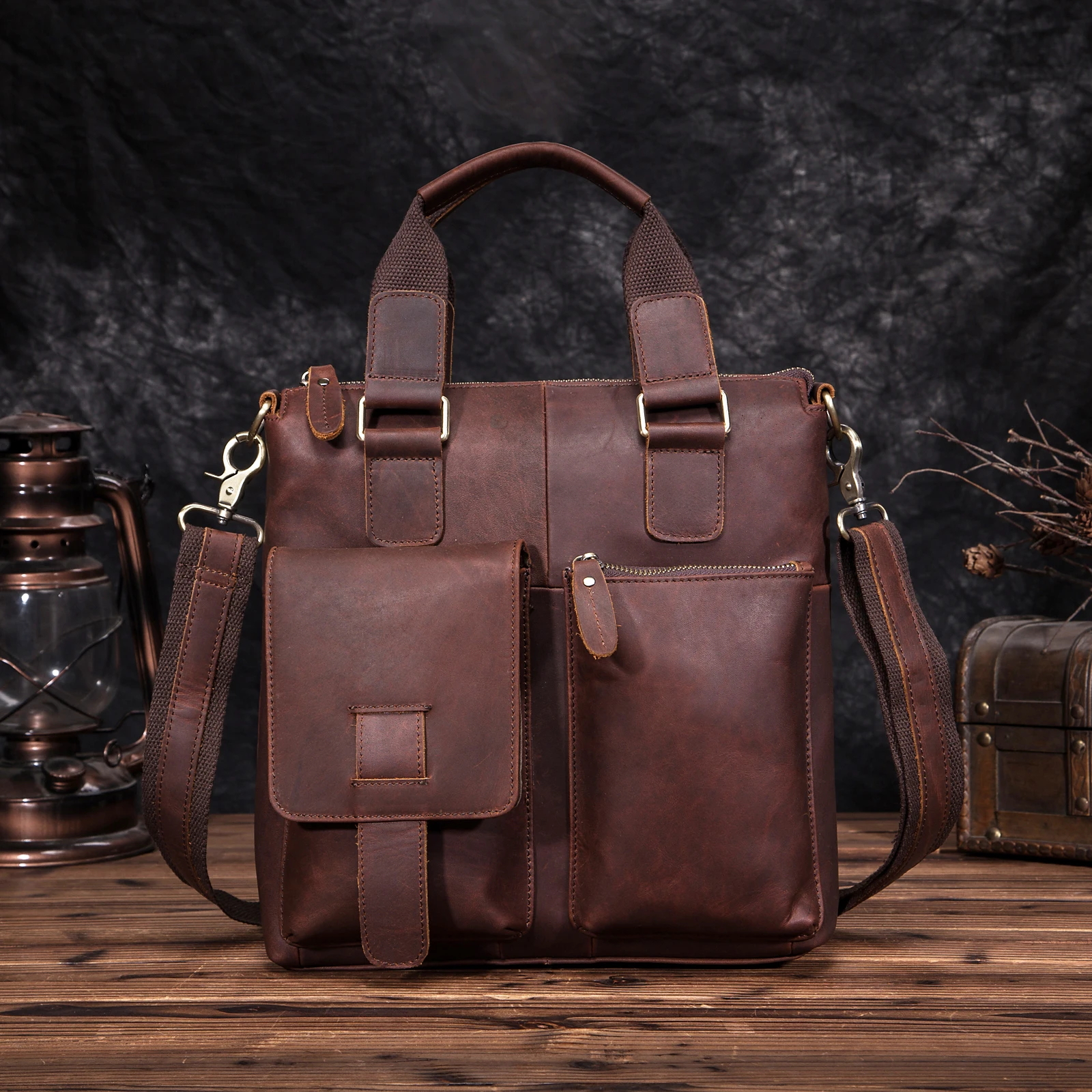 Men Quality Leather Antique Retro Business Briefcase 12\