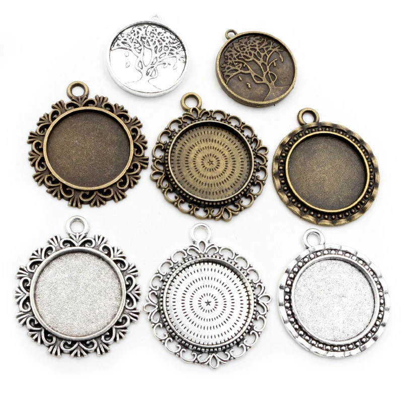 10pcs 20mm Inner Size Antique Silver Plated And Bronze Colors Pattern Style Cabochon Base Setting Charms Pendant