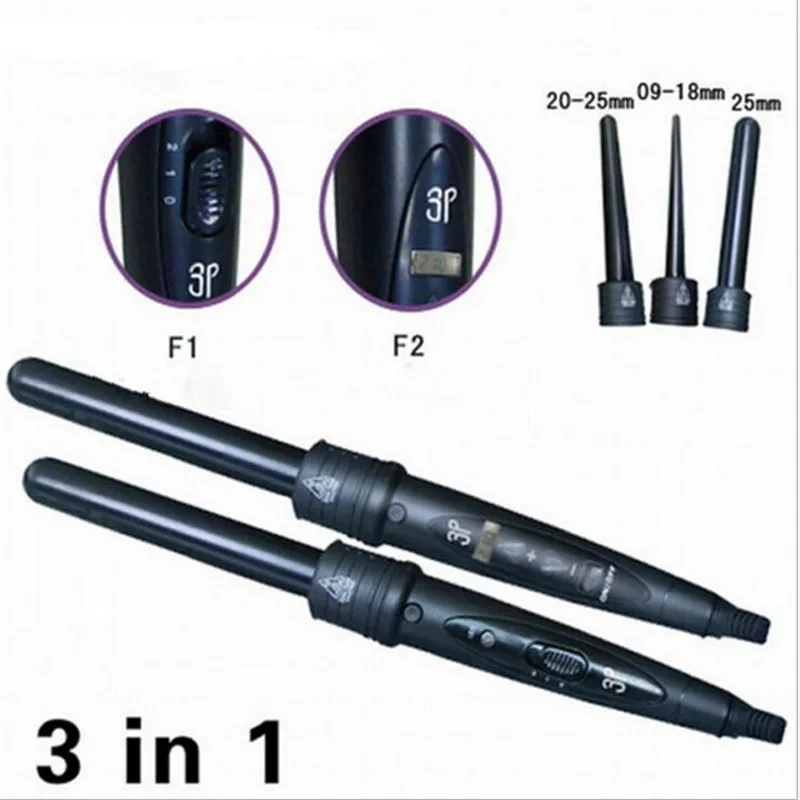 Professional 3p Electric Fast Heating Hair Curler Wand Beach Wave Style Tool Ceramic Barrel Curling Iron Tongs Cone Larger Roll