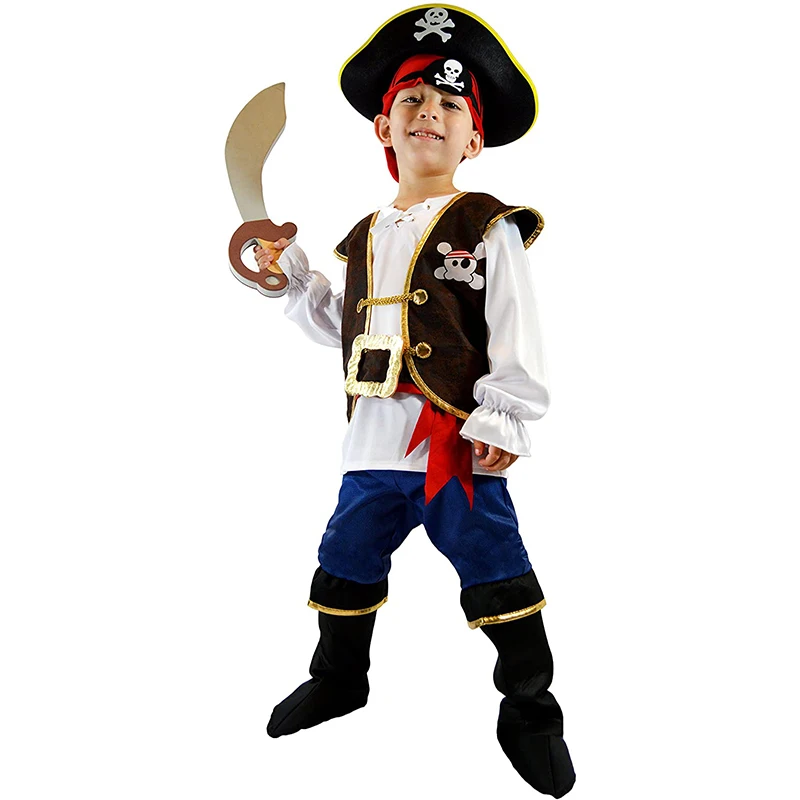 Pirates Costume Children's Day Kids Boys Pirate Halloween Cosplay Set Birthday Party Outfit Pirate Christmas Theme