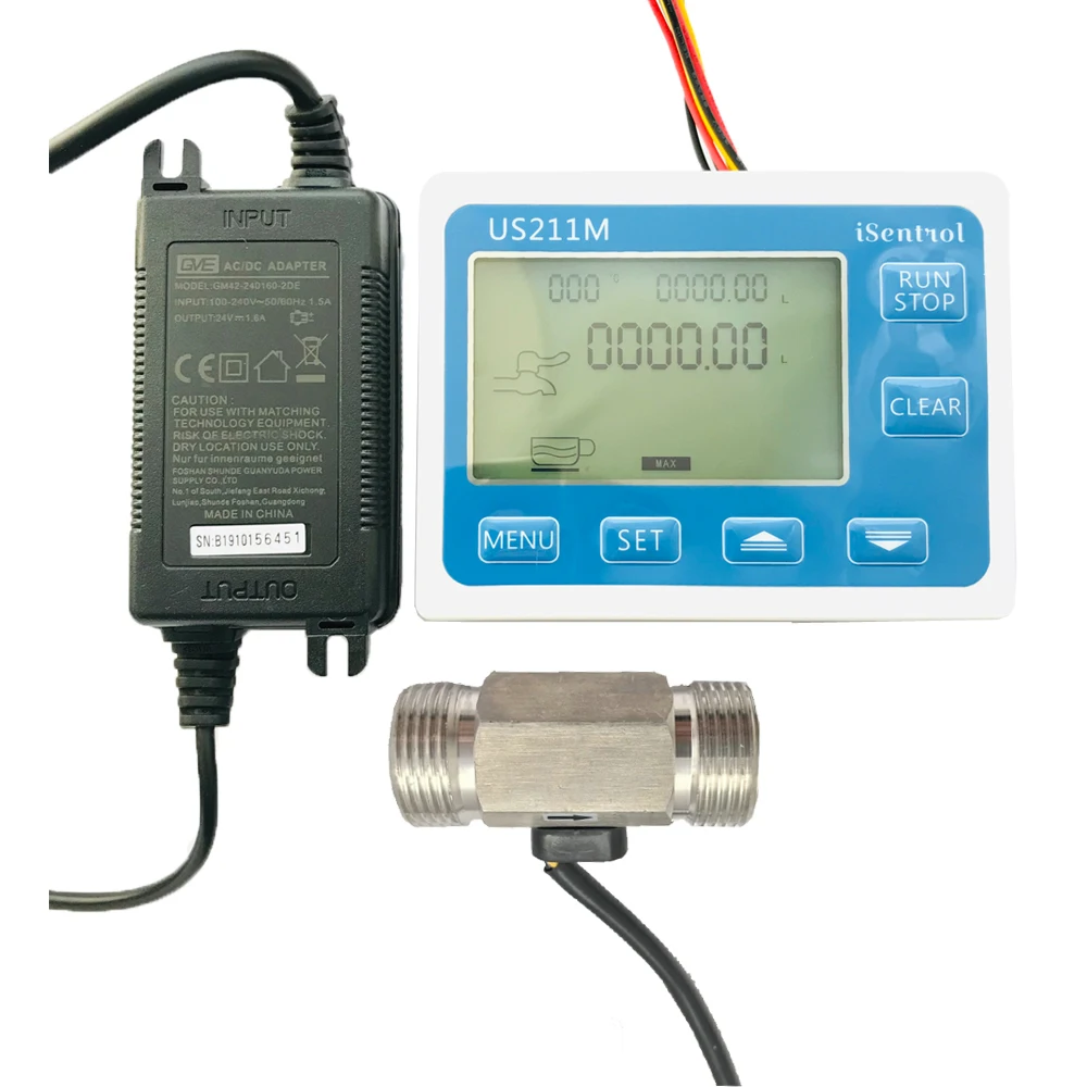 US211M مقياس تدفق رقمي Totalizer مع SUS304 تدفق الاستشعار USS-HS43TB G3/4 "قاعة تدفق الاستشعار 2-45LPM iSentrol Saier sesor
