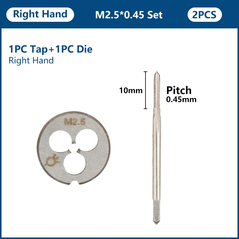 CMCP 2-teiliges metrisches Gewindebohrer- und Matrizenset M1,1 M2 M2,2 M2,5 M3,5 Rechtsmaschinengewindebohrer Bohrer Mini-Gewindewerkzeuge – Detail 4