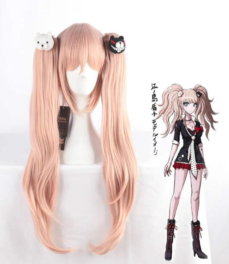 Anime Danganronpa: Kích Hoạt Vui Tàn Phá Nữ Enoshima Junko Cosplay Bộ Tóc Giả Enoshima Junko Vai Trò Chơi Đuôi Ngựa Có Gấu Lông Chân