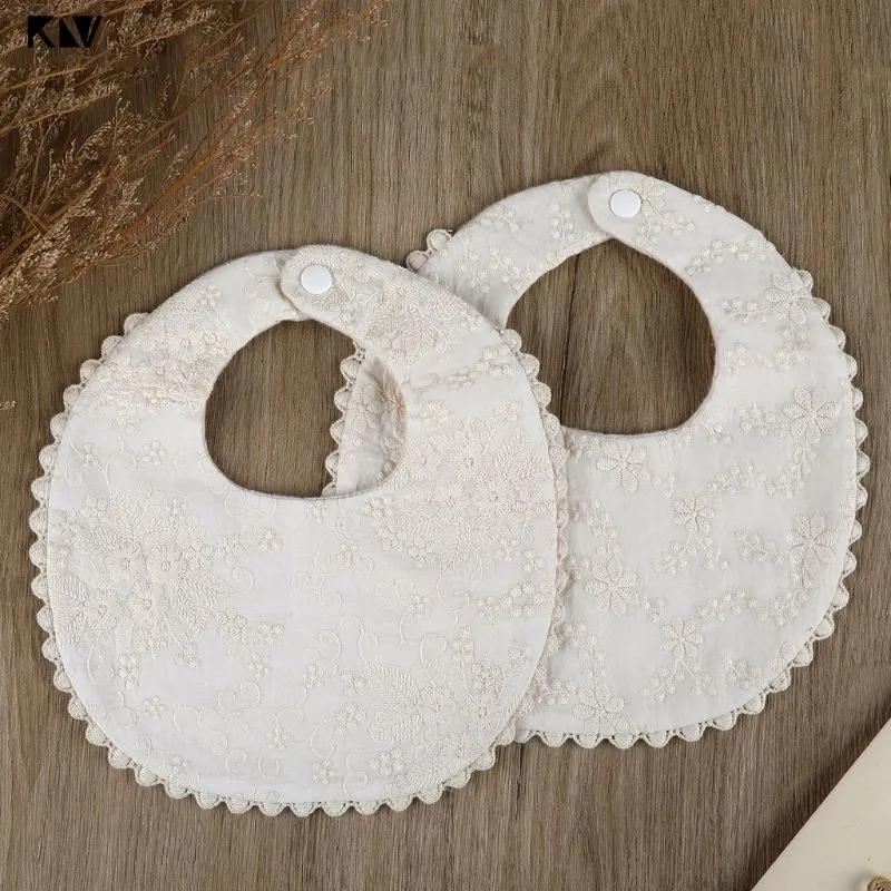 1pc Embroidery Floral Baby Bib Adjustable Button Newborn Feeding Drooling Burp Cloths Kids Cotton Saliva Towel Bibs Baby Items