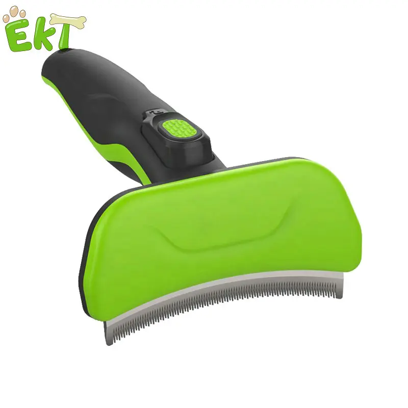 Ekthome ED01 New Patent Curved Blade One Button Self Clean Cat Shedding Brush Comb Pet Deshedding Grooming Tool For Dogs