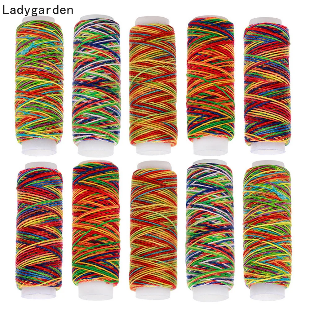 10PCS Mixed Color Sewing Thread Hand Quilting Embroidery 203 Rainbow Line Threads Needlework Fiber Yarn Tool DIY Accessories