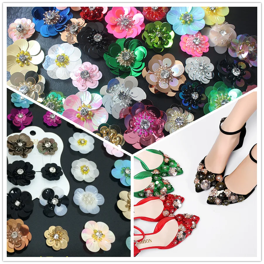 20pcs flower patch handmade sequin applique sewing on patch for clothing cheap wholesale