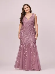 Robe de cocktail en fibre pour femme, col en V, dos sirène, Rhde fin d'année, paillettes en tulle, grande taille