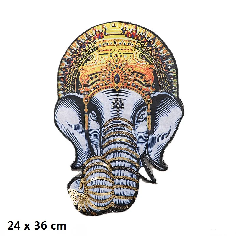 24*36CM Handmade Beaded Popular Elephant Patches For Clothes Sew On Fabric Badges DIY Apparel Accessory