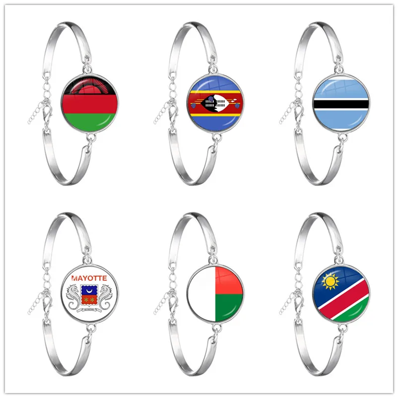 Botswana,Namibia,Swaziland,Madagascar,Malawi,Mayotte National Flag Bracelet 18mm Glass Cabochon Chain Bangle For Women Men Gift