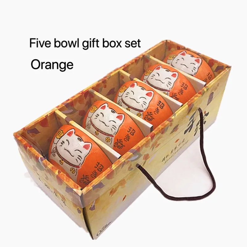 4.5-inch Japanese-style Cartoon Colorful Lucky Cat Ceramic Bowl 5 Into Gift Boxed Kitchen Home Gift Chinese Style Tableware