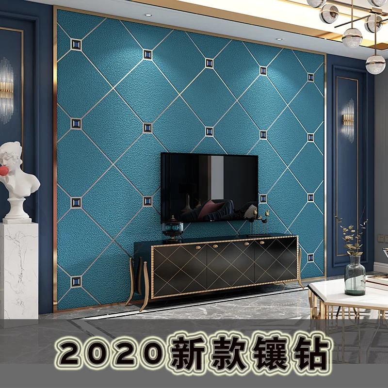 2021 New Deerskin Velvet Wallpaper TV Background Wall Living Room Simple Diamond-Shaped Atmospheric Wallpaper Soft Bag