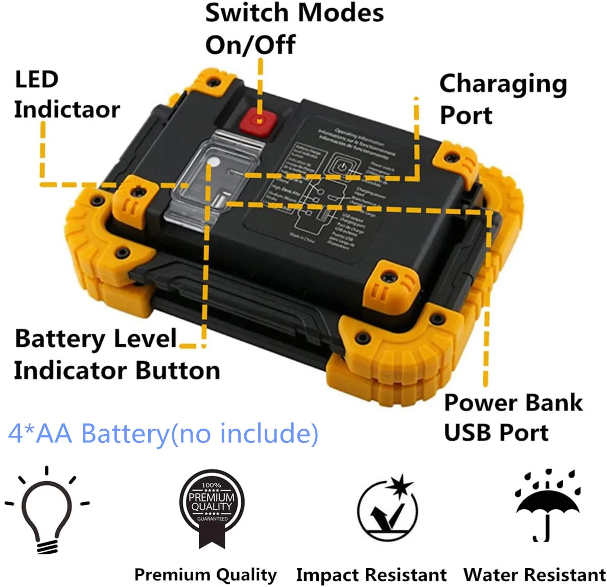 Rechargeable LED Work Light COB Waterproof Job Light Portable Floodlight for Job site Lighting, Car Repairing, Outdoor