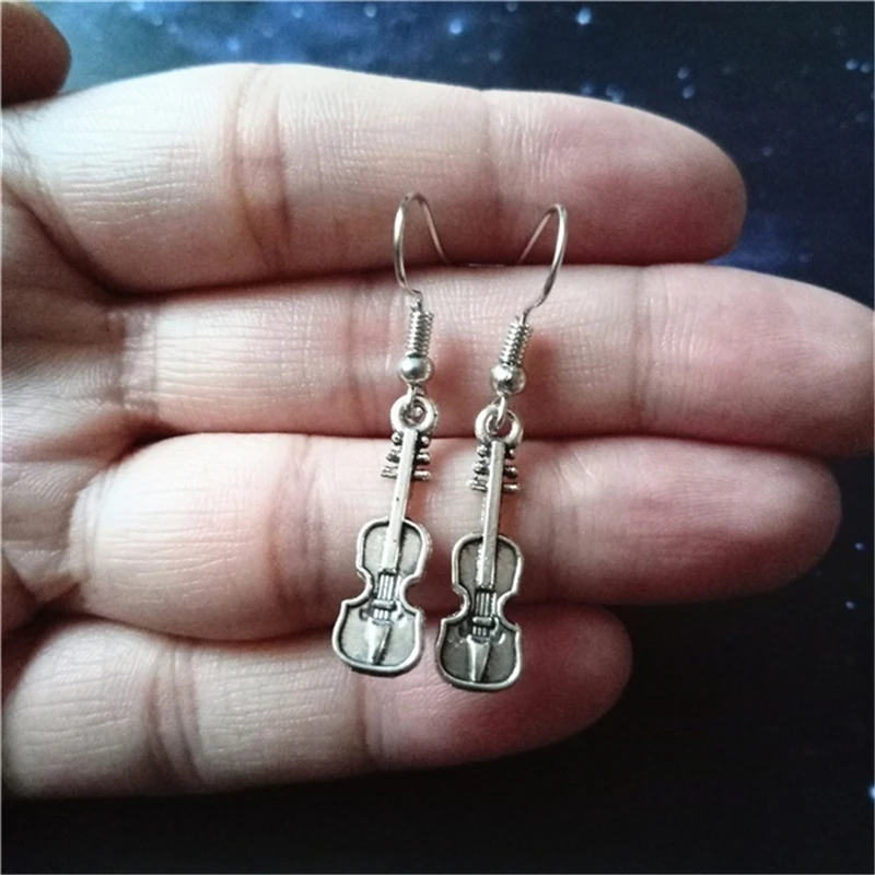 Antiqued Silver Color Violin Earrings, Cello Earrings, Viola Music Charm, Musical Instrument,Band Jewelry