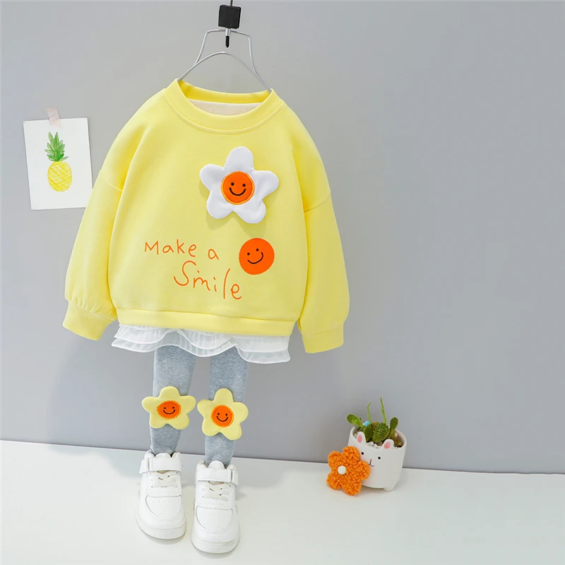 Spring Autumn Baby Girls Clothing Sets Lace Flower Princess T Shirt Pants Toddler Infant Child Kids Vacation Clothes