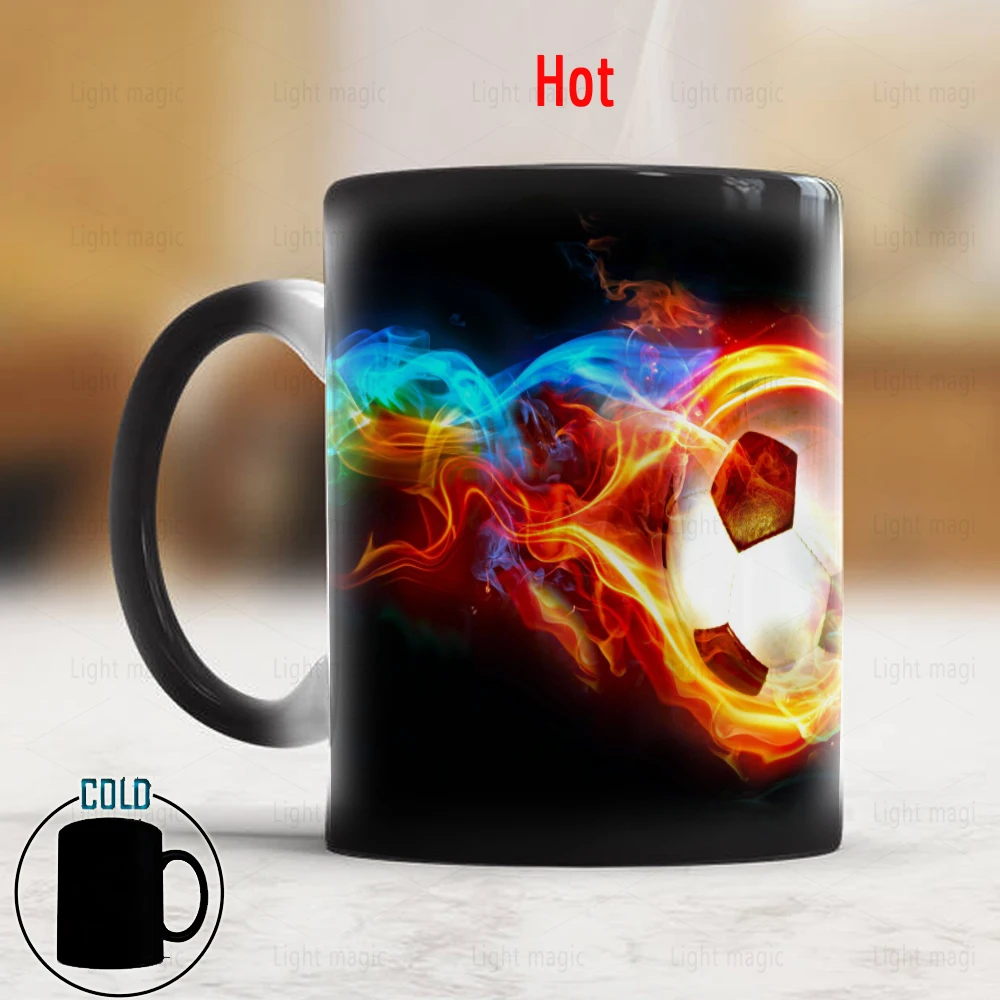 Football Colored Flame Coffee Mug 11oz Creative Changed Color Mugs Surprise Gift Mug for Your Boy or Husband Gift Mug