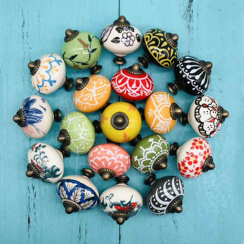 Top Quality 100% Hand Painted Ceramic knobs Assorted Multi-color Drawer Handle Pulls Ideal for Any Home Kitchen or Office