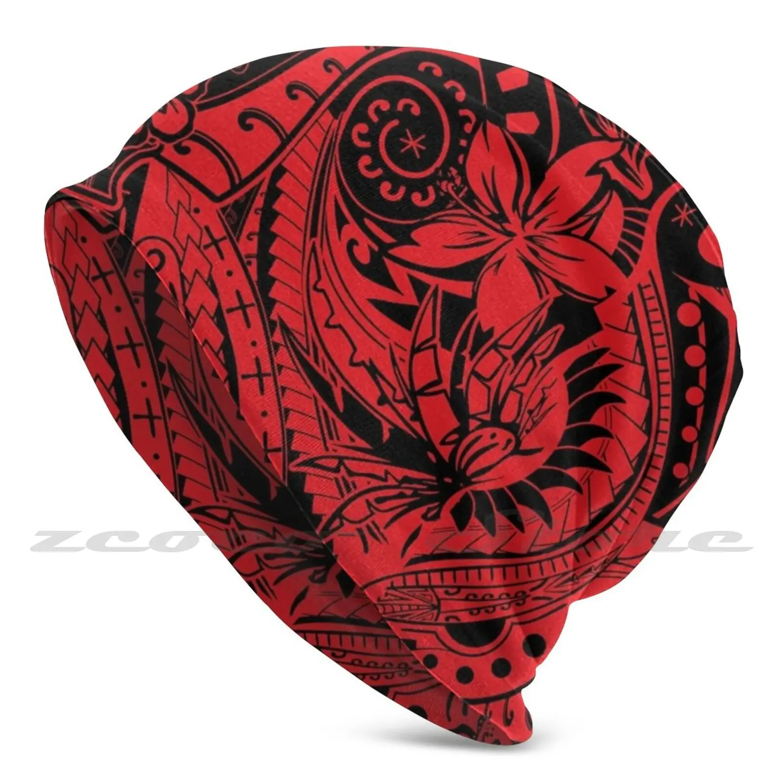 Hawaiian-Samoan-Polynesian Tribal Red Print Adult Kids Knit Hat Hedging Cap Outdoor Sports Breathable Hawaiian Hawaiian Samoan