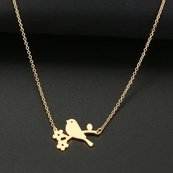 Stainless Steel Necklaces Flower Bird Lovely Pendant Choker Clavicle Chain Fine Fashion Necklaces For Women Jewelry Girls Gifts