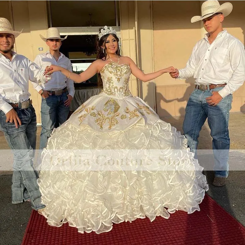 Estilo mexicano quinceanera vestidos frisados em cascata babados 2021 vestido de baile baile baile festa doce 16 vestidos de 15 años