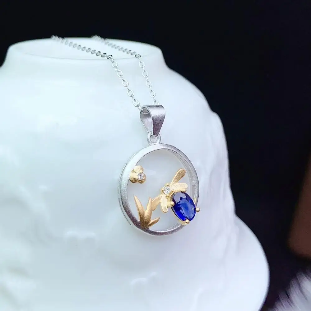 KJJEAXCMY fine jewelry 925 Sterling Silver inlaid natural sapphire popular bee girl new Pendant Necklace support test view 4