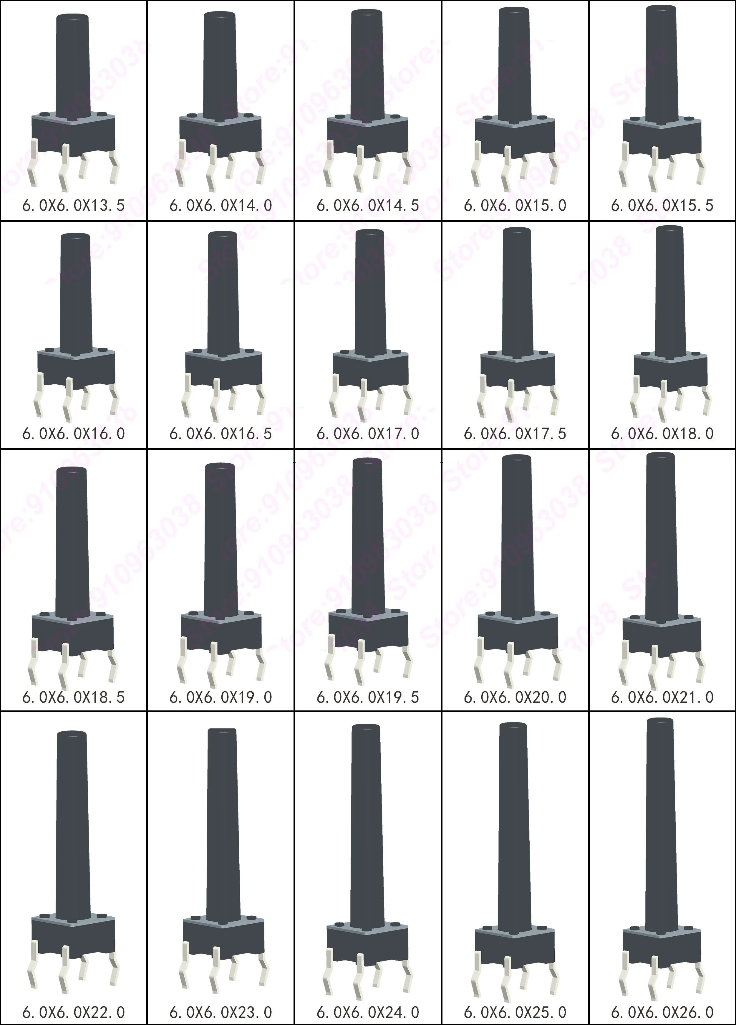 Botão Interruptor para Brinquedos de TV e Uso Doméstico, Micro Interruptor DIP 4Pin, 12V, 6x6mm, 5mm, 7mm, 8mm, 9mm, 10mm, 13 milímetros, 50 PCes