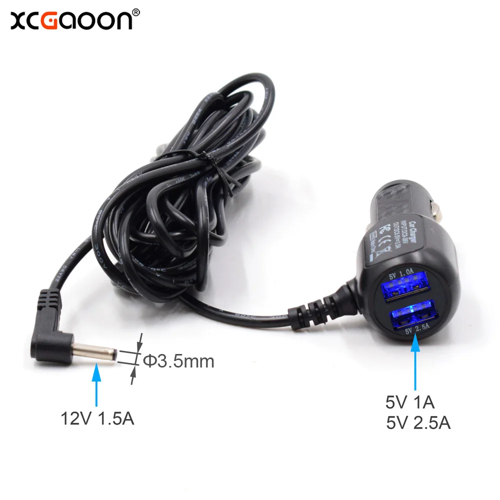 XCGaoon 12V 1.5A Diameter 3.5mm Charging Port With 5V 3.5A Dual USB Car Charger Adapter for Car Radar Detector GPS Camera DVR 