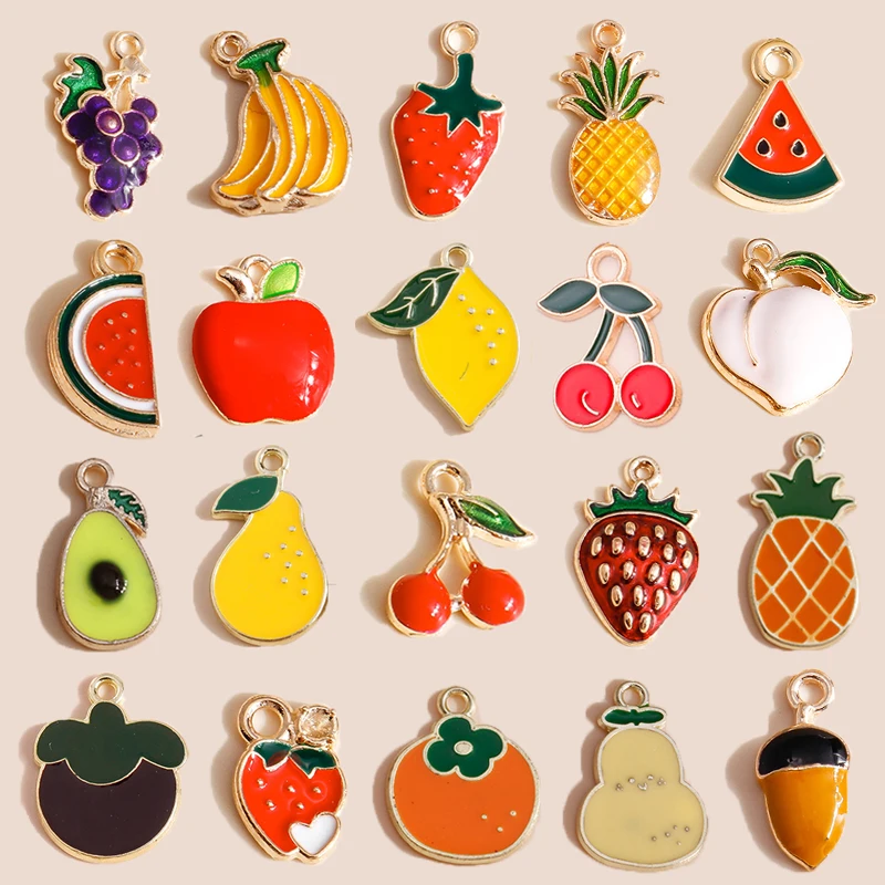 10pcs Mix Enamel Fruits Charms Cherry Pineapple Strawberry Pendants for Necklace Earring Bracelet DIY Jewelry Making Accessories