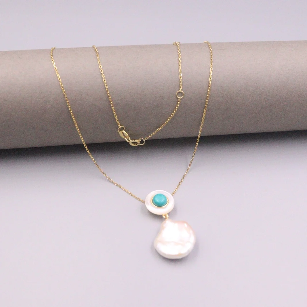 Real 925 Silver Pendant For Women Female Natural Unique Pearl Turquoise Round Real Silver Necklace Superior Quality Gift Box