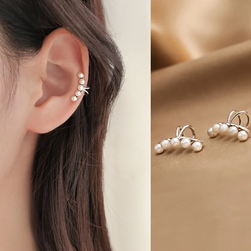 QMCOCO Silver Color Pearls Ear Bone Clip Simple Temperament Without Ear Holes Women Simple Personality Jewelry Accessories